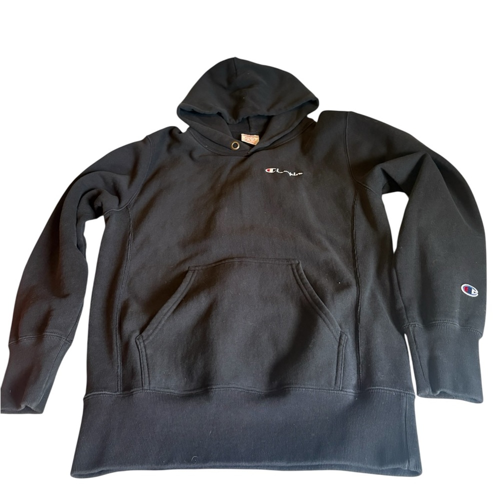 Vintage 90s Champion Black Reverse Weave Warm Up Hoodie Excellent Quality